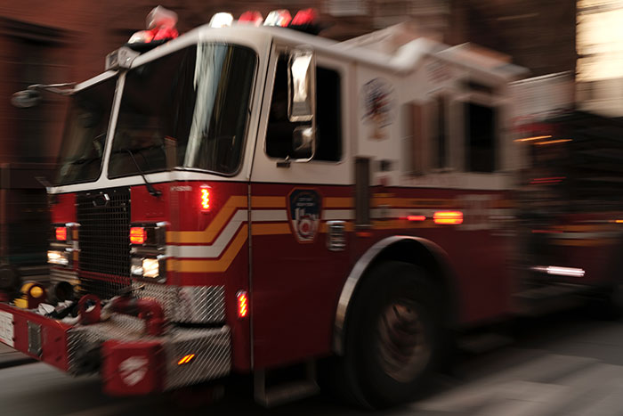 A fire engine in motion