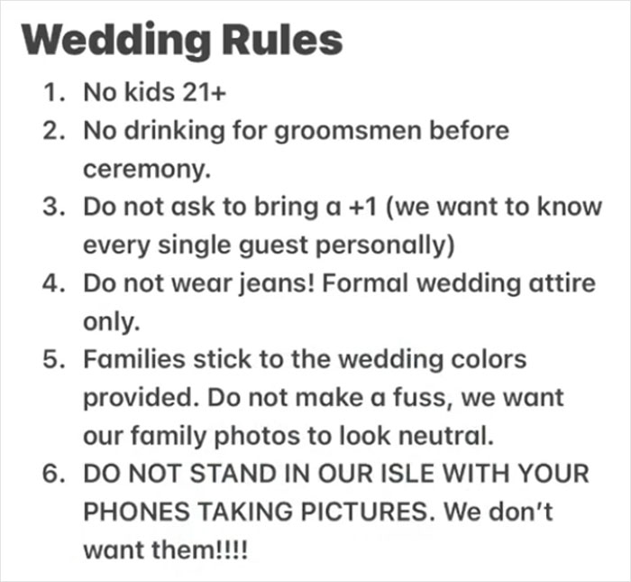 Woman Gets Labeled A &ldquo;Bridezilla&rdquo; After She Goes Viral For Sharing The 6 Rules Her Wedding Guests Had To Obey 