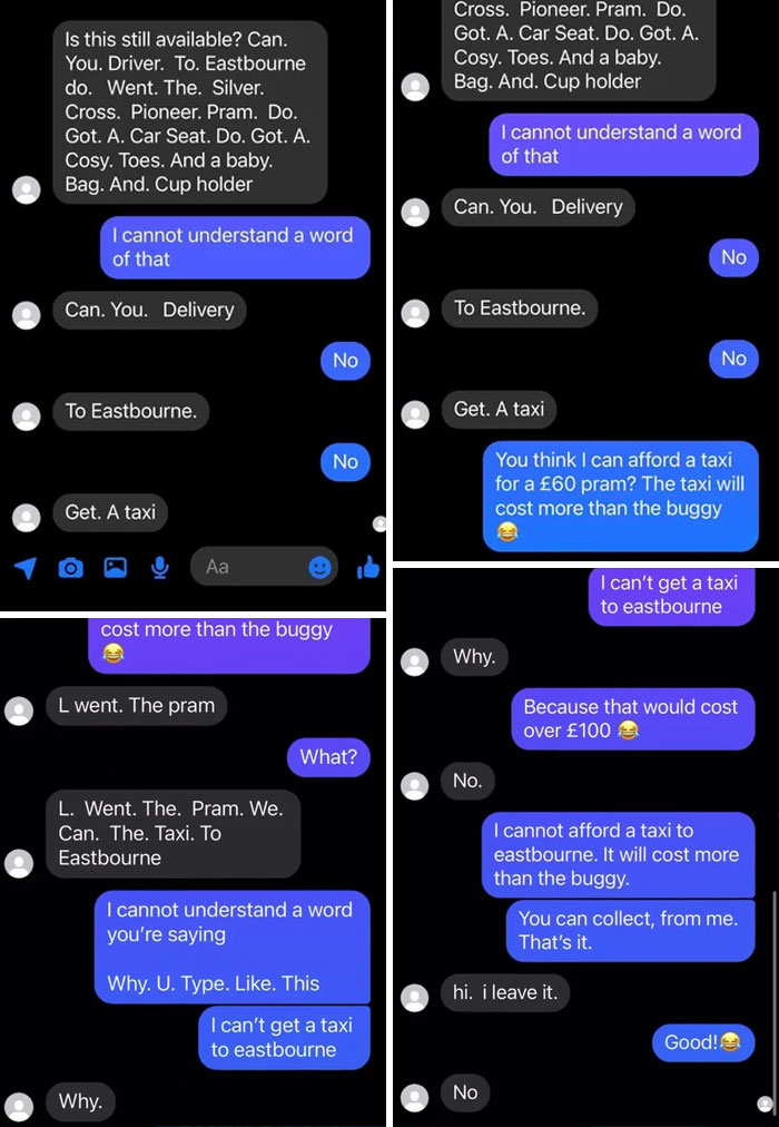 Someone Wanted My Sister To Take An Hour And A Half Taxi To Deliver A Pram To Them