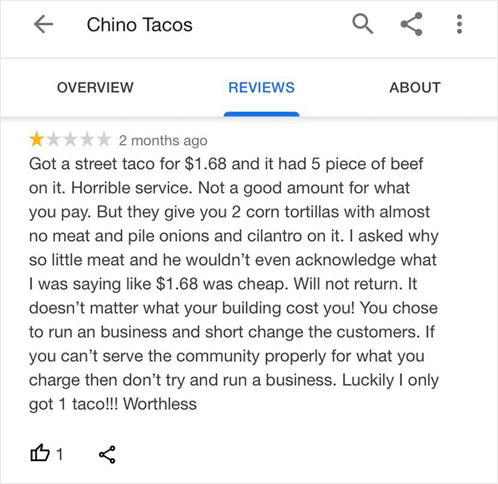 &ldquo;You Paid With Credit Card&rdquo;: Restaurant Owner Claps Back At 1-Star Review That Blasted Their Taco Price
