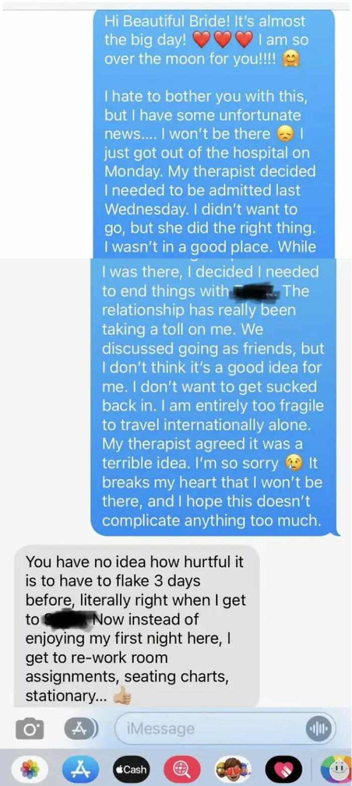 Guest Unable To Attend Destination Wedding Due To Mental Health Concerns. Bride’s First Night Abroad Ruined To Re-Do Seating Charts