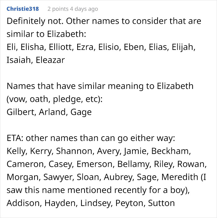Parent Wants To Name Their Son Elizabeth, Gets A Reality Check Online Parent Wants To Name Their Son Elizabeth, Gets A Reality Check Online