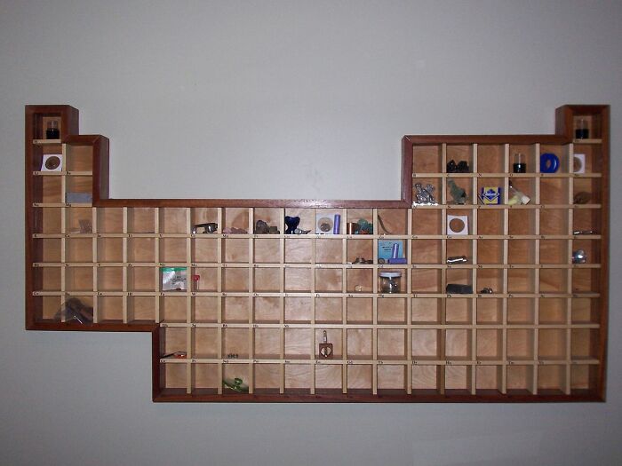 Collected elements on the shelves 