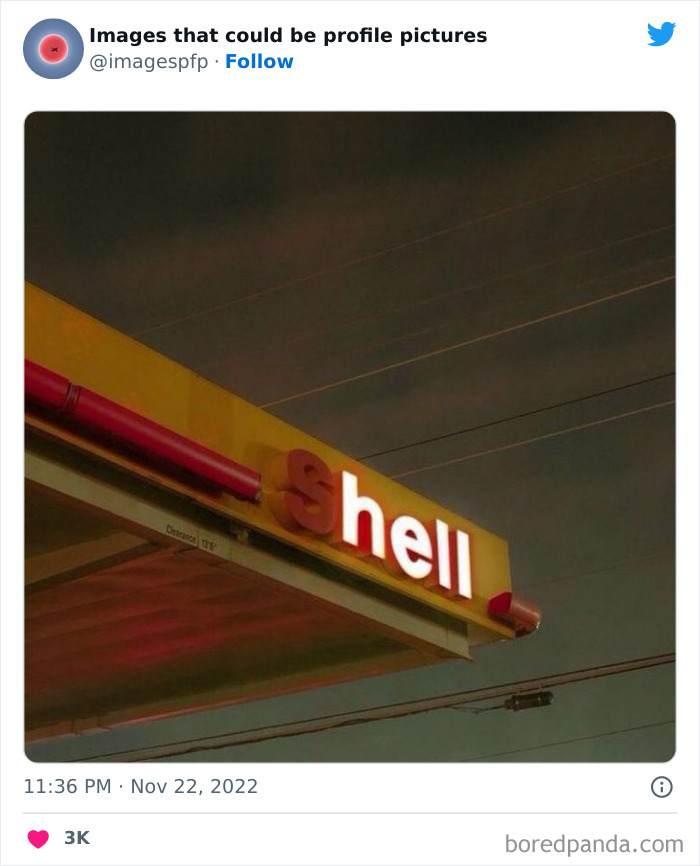 Shell gas station sign with only letters hell illuminated, showcasing a weird and funny image for profile pictures on Twitter.