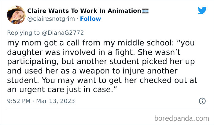 Tweet screenshot showing a story about kids doing something unhinged that freaked out people at a middle school fight.