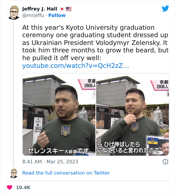 Kyoto University Graduates Traditionally Put On Bizarre Outfits For The Ceremony, And This Student Attempts To Cosplay President Zelensky