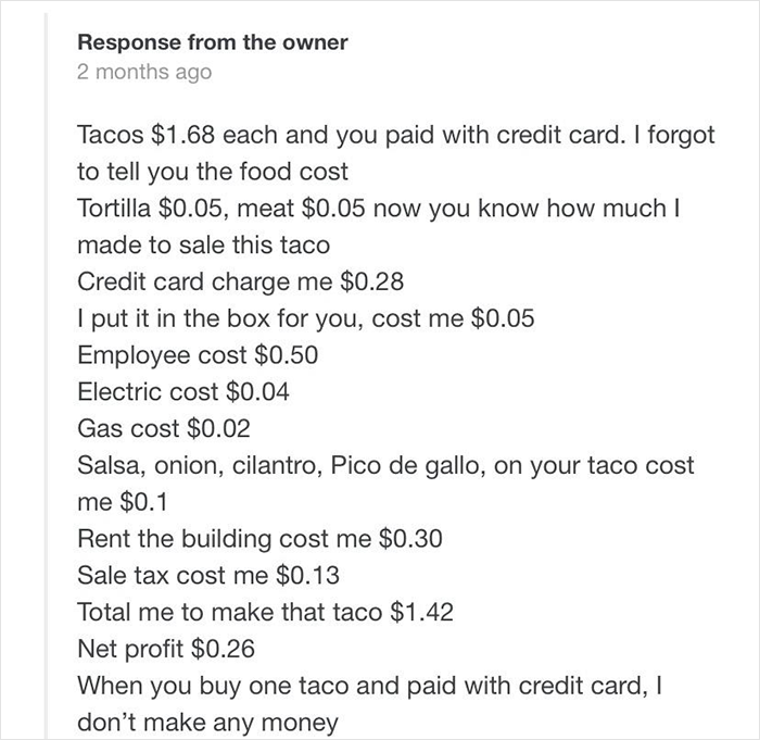 &ldquo;You Paid With Credit Card&rdquo;: Restaurant Owner Claps Back At 1-Star Review That Blasted Their Taco Price