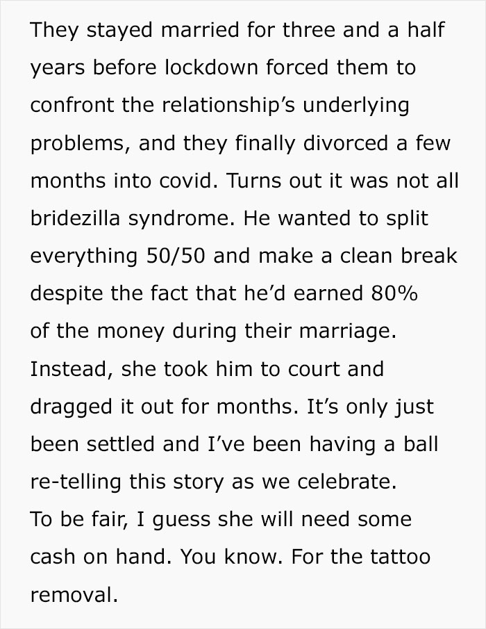 Text about a couple's divorce and tattoo removal after marriage issues during lockdown.