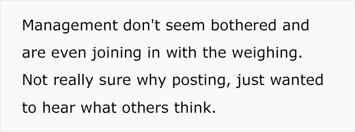 Person Is Left Confused After Their Colleague Brings Scales To Work, Gets Everyone To Weigh Themselves In Front Of Each Other