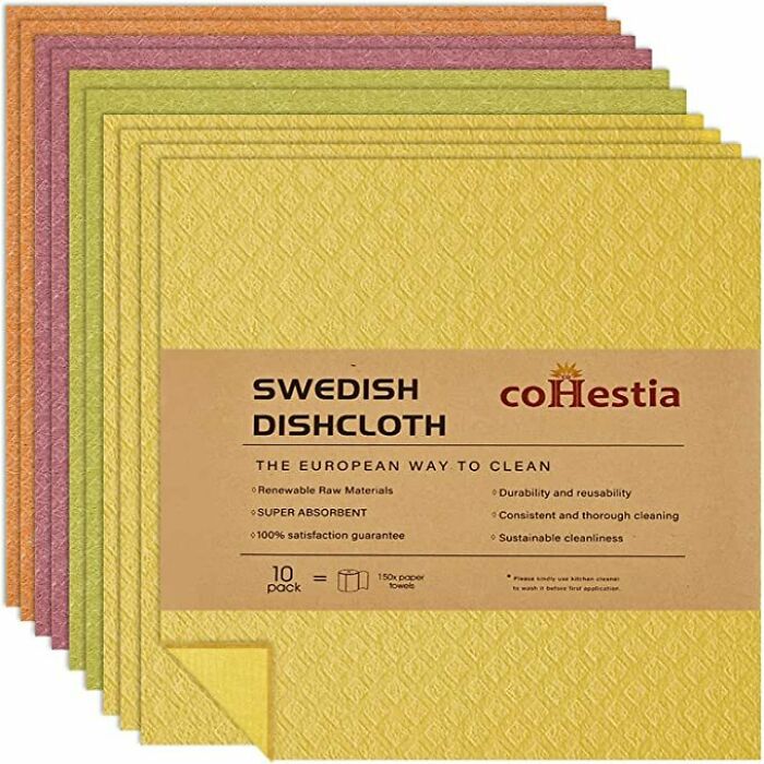 Swedish dishcloth pack for home organization, featuring renewable materials and super absorbency.