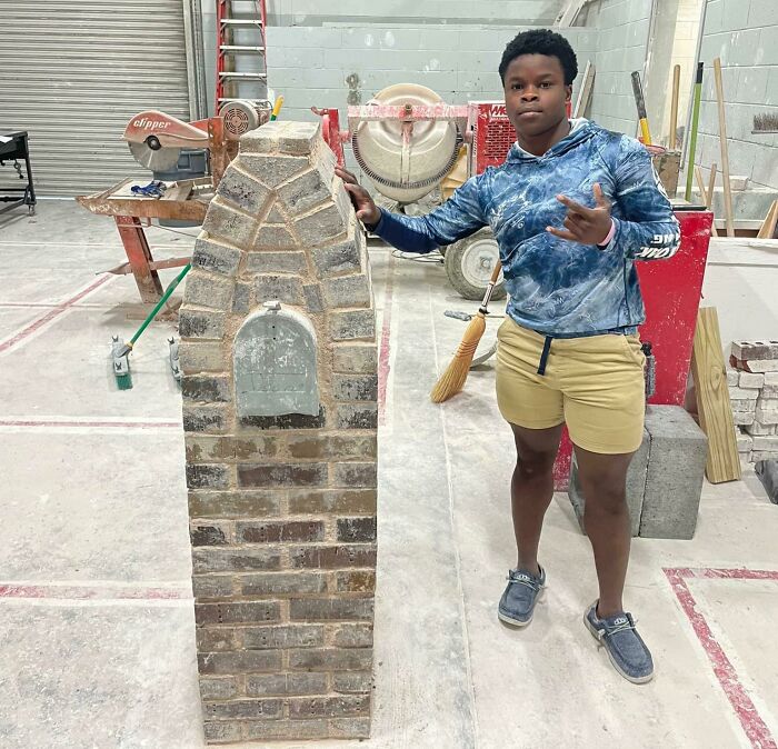 My 15-Year-Old Friend And His Brick Mailbox He Made In His Masonry Class