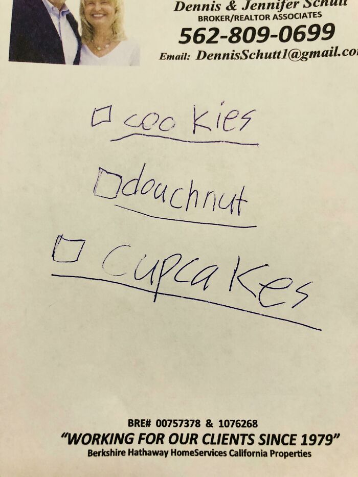 My Daughter Writing Her Favorite Pastries