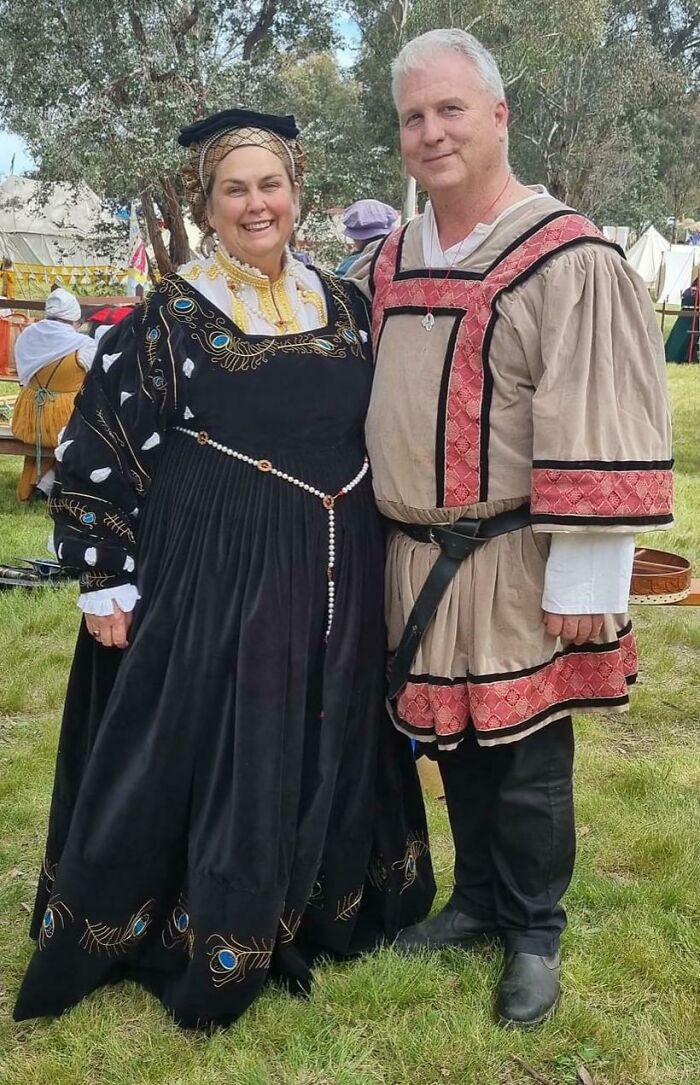 I Made Both These Outfits For An Event. The Embroidery Is Gold Work Versions Of Peacock Feathers. A Friend Made The Necklace And Belt - They Are Real Pearls