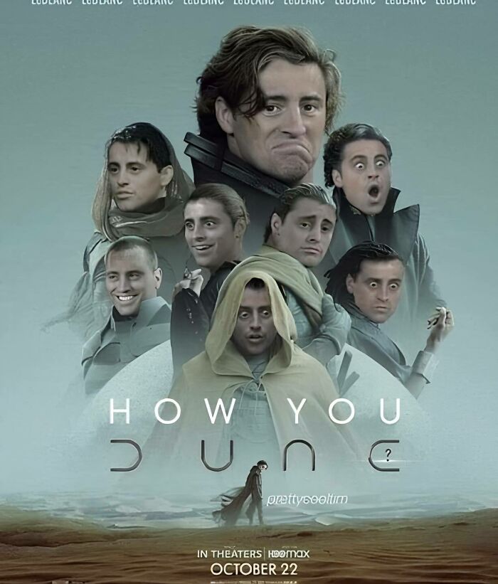 Hilarious nerd memes featuring a spoof poster, merging Dune and comedic faces for a humorous twist.