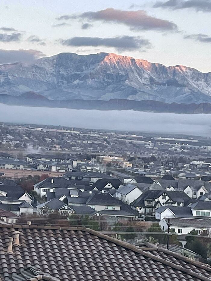 The Fog In Front Of This Mountain In My Hometown Makes It Appear That The Mountain Is Floating Or Beyond The Edge Of The Map