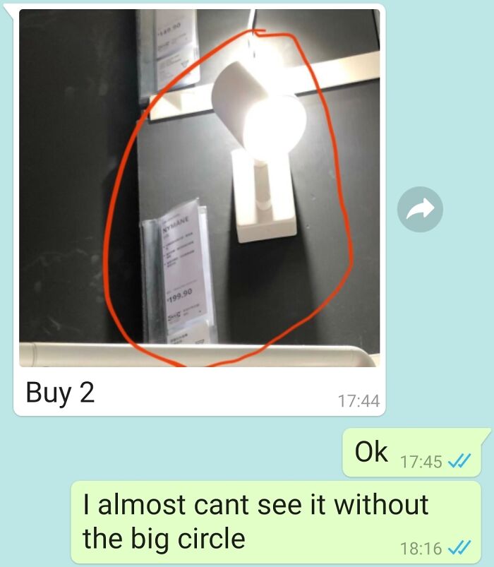 Red circle highlighting a lamp on a wall display with price tags visible, emphasizing obvious detail.