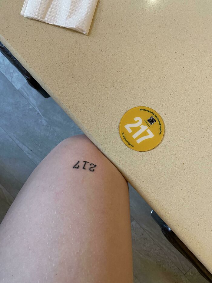 Tattoo number 217 matching perfectly with the table token number.