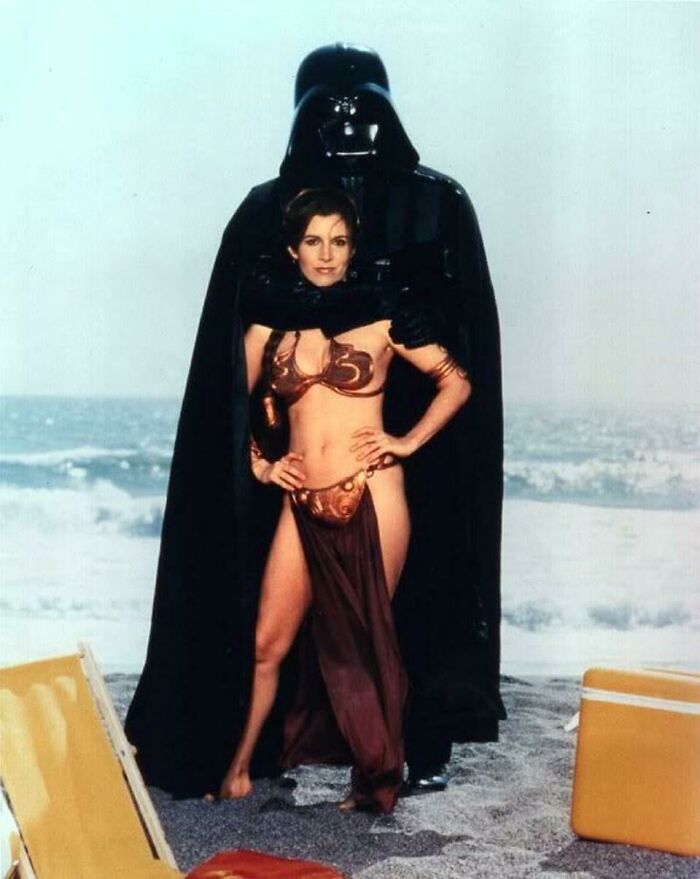 Darth Vader Hugging Carrie Fisher, In The Legendary Princess Leia Gold Bikini, During A 1983 Rolling Stone Photoshoot