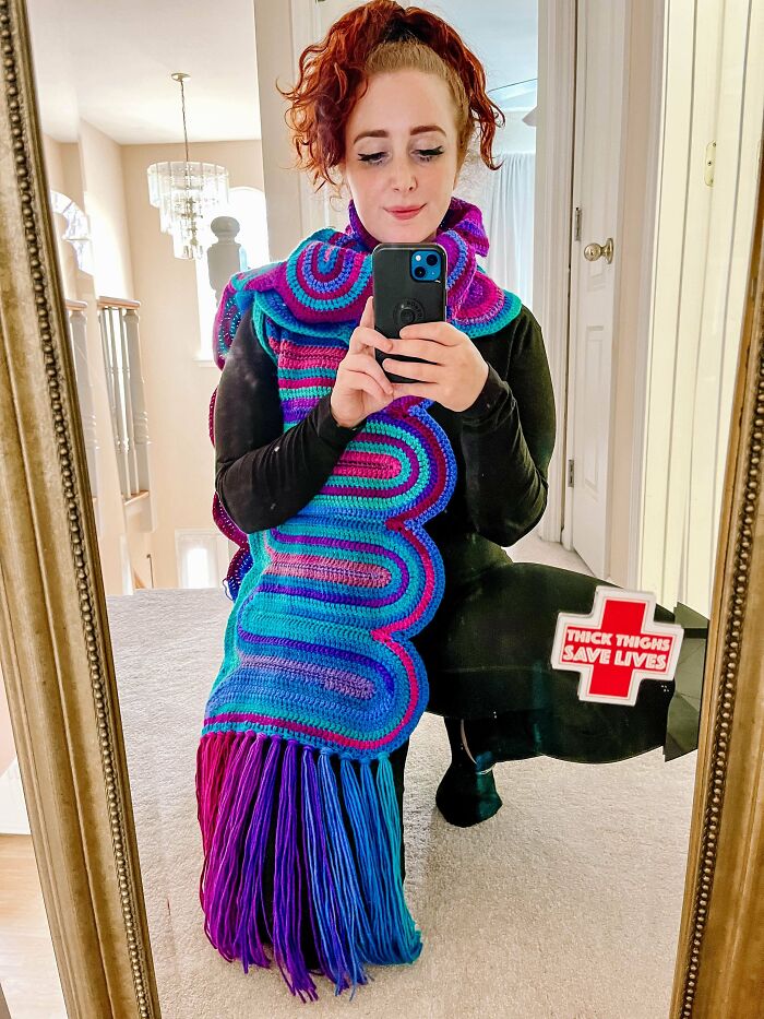 Finally Finished This Enormous Wavy Scarf! Still Needs To Be Blocked 🙃