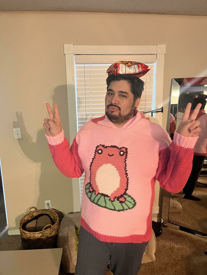 Finished Froggy Hoodie For My BF!