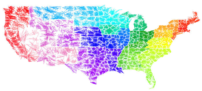 Single Line Drawn Through All Zip Codes In Numerical Order