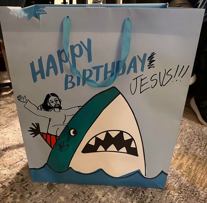 No More Christmas Wrapping Supplies At The Store, So My Daughter Made Do With Stock On Hand