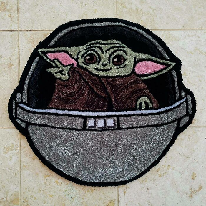 Baby yoda waving rug