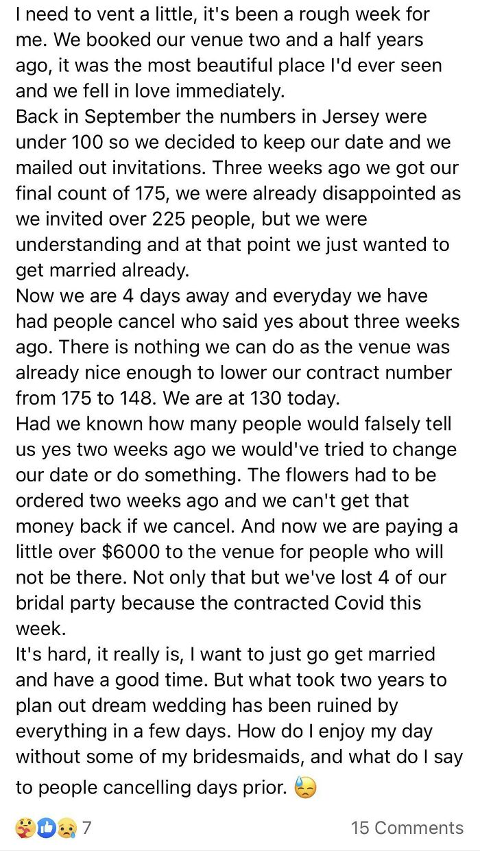 Invited 225+ People During A Pandemic And 4 Of Her Bridal Party Contracted Covid...but All She Cares About Is That People Are Cancelling During A Rise In Cases. Your Wedding Is Not More Important Than People’s Lives