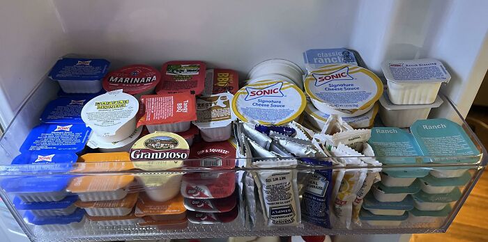 Some Of The Sauces I’ve Hoarded For The Husband. He Has Any Kind Of Sauce He Could Possibly Want For Free