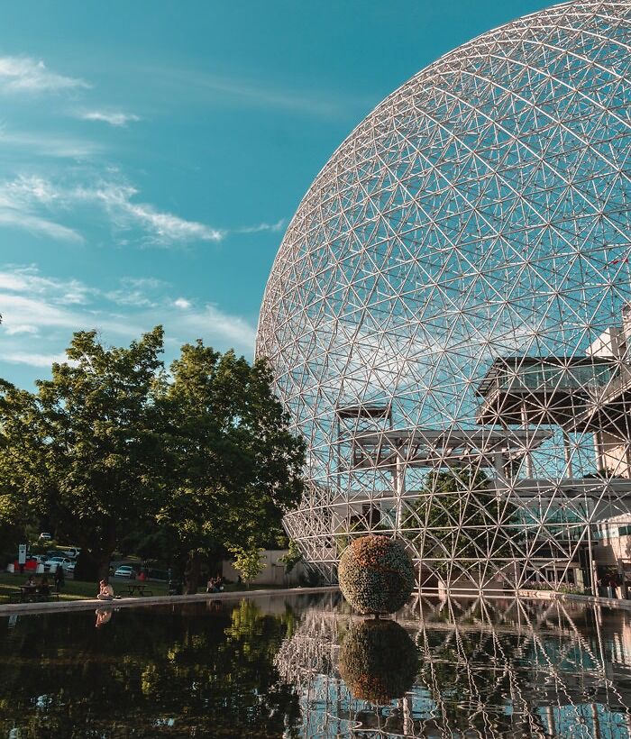 Beautiful globe surrounding a building 