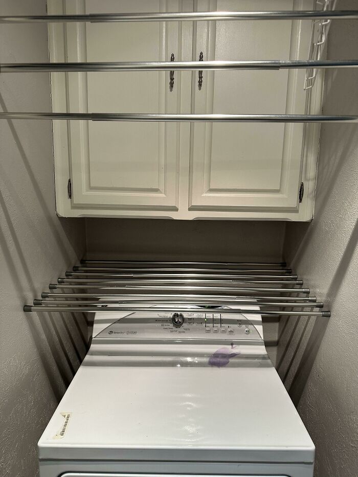 Needed A Flat Dryer Rack But Don’t Have Room For One So I Repurposed These Tension Curtain Rods That Were Headed For A Garage Sale Otherwise. It’s Not Much But I Love It
