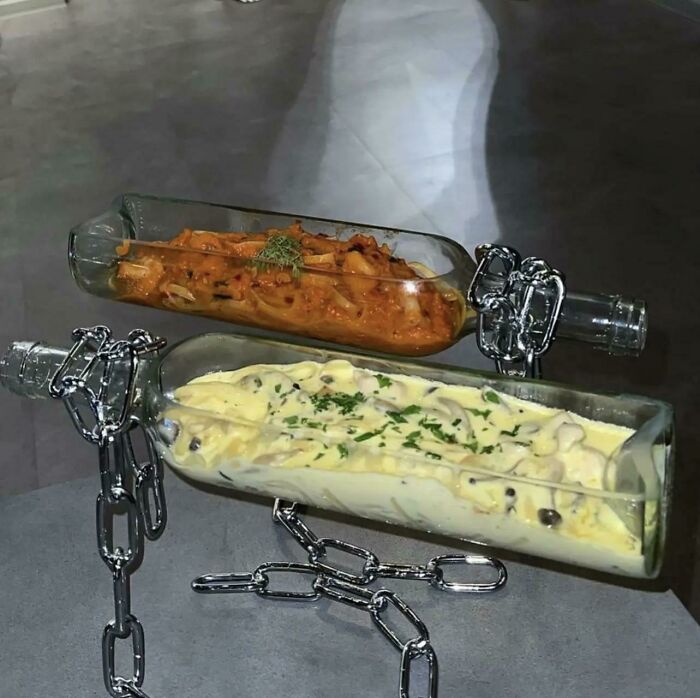 Pasta en botella de vino