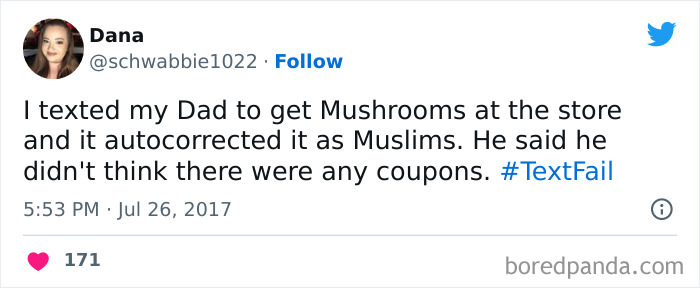 woman texted a message with autocorrected "mushroom" word 
