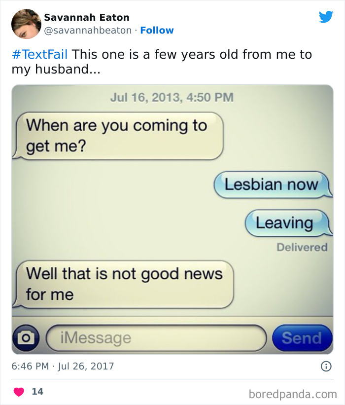 woman spelling "lesbian" instead of "leaving"