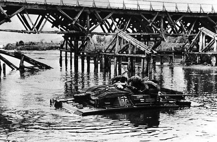 Pictured Above Are German Soldiers Crossing A Russian River On Their Tank On August 3, 1942