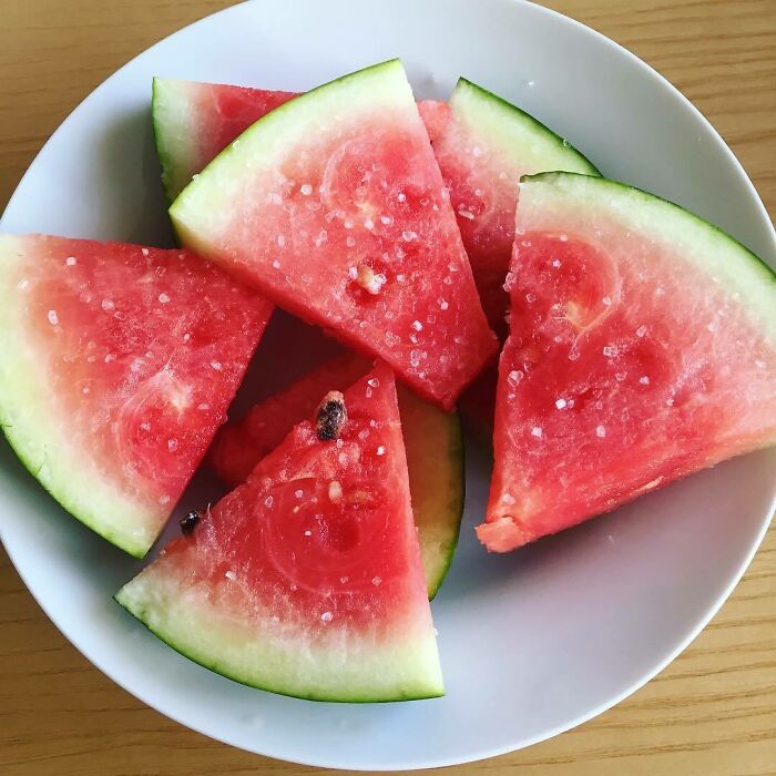 Watermelon sprinkled with salt