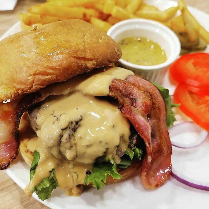 Burger with peanut butter sauce
