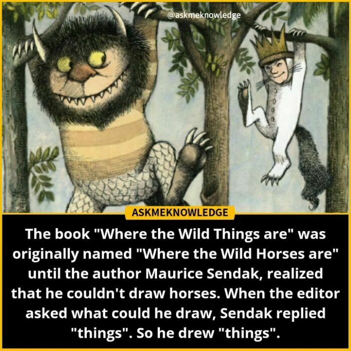 Illustration of a creature and a boy from "Where the Wild Things Are," highlighting an interesting fact about its title.