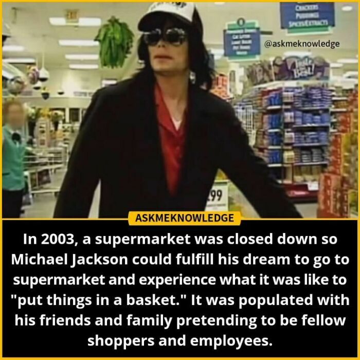 Person in a supermarket wearing sunglasses and a hat, part of an Instagram post about interesting facts.