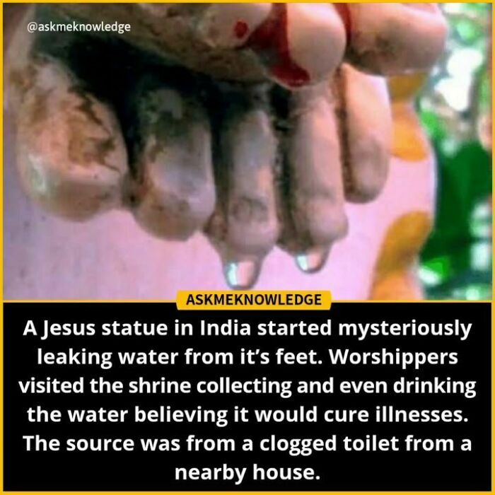Leaking Jesus statue feet in India; a surprising fact shared by an Instagram page.