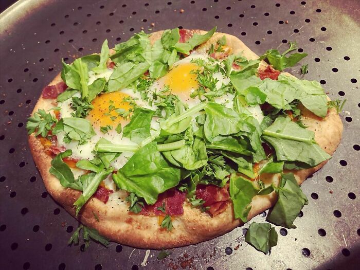 Fried egg on pizza