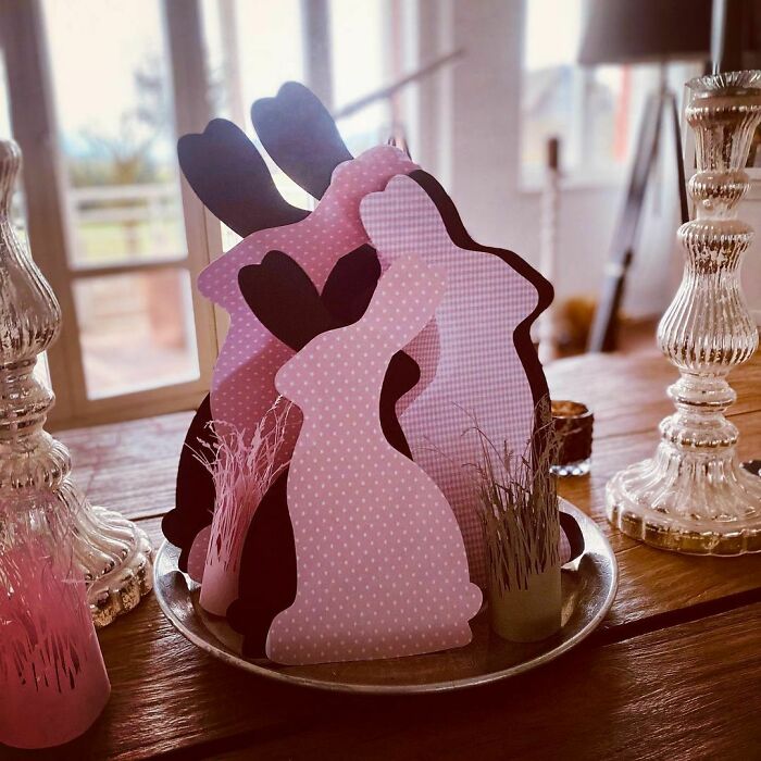 pink rabbits paper decor