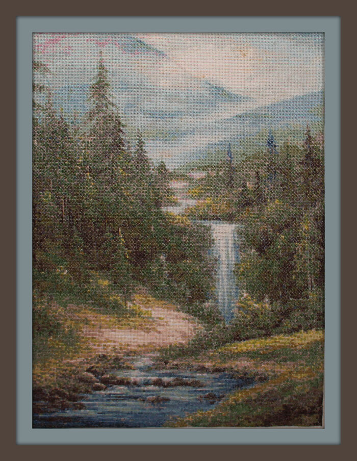 Waterfall Finished Cross Stitch