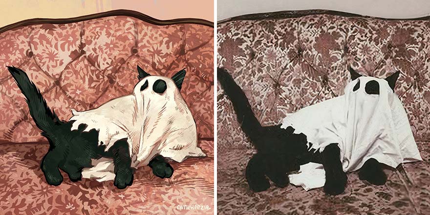 The Funniest Internet-Famous Cat Pics Get Illustrated By Catwheezie (New Pics)