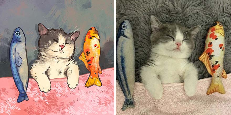 The Funniest Internet-Famous Cat Pics Get Illustrated By Catwheezie (New Pics)
