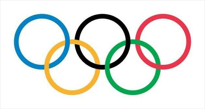 Five Olympic rings on a white background, each a different color.