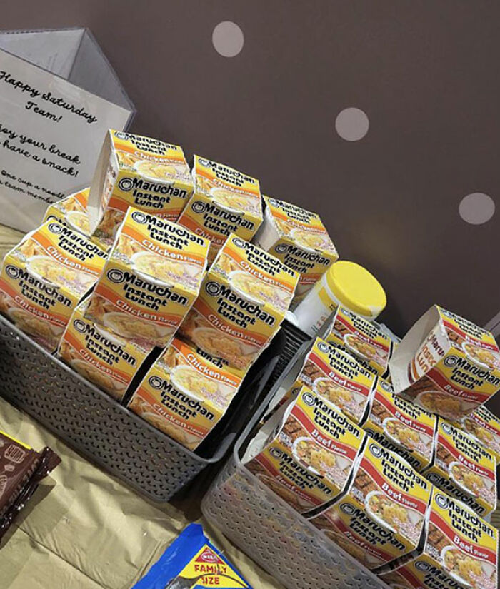 Employer Treated Us To A Break Room Dinner, And This Is What He Gave Us. We Are Only Allowed To Take One