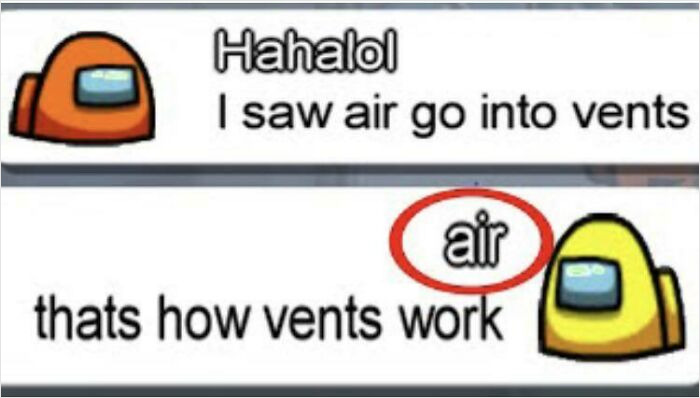 Among Us meme with red circle highlighting the word "air" to emphasize the obvious.