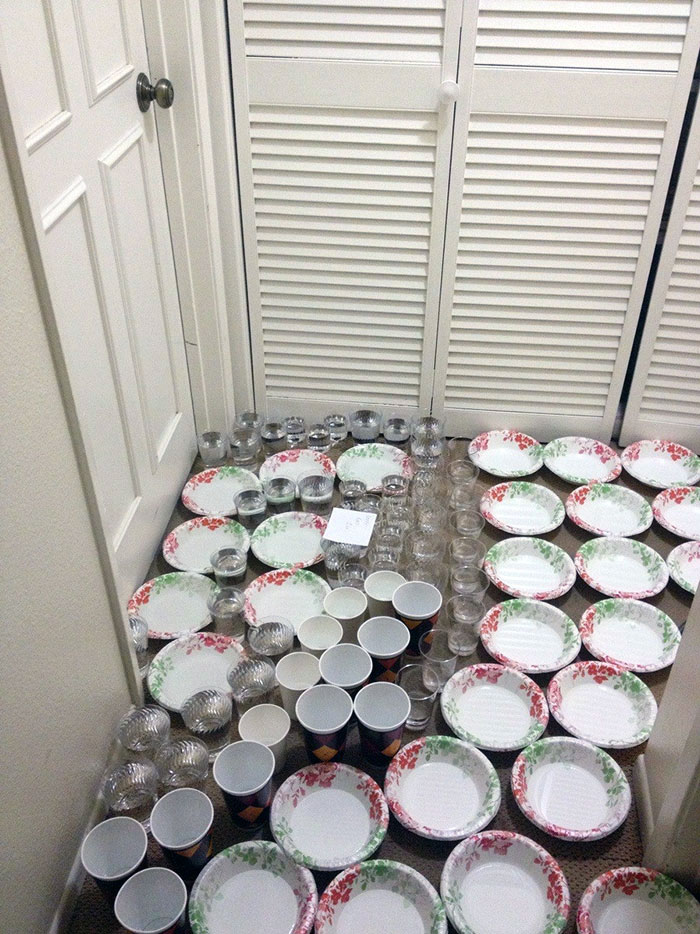 An April Fools Surprise Outside My Parent's Door. I Filled Everything With Water