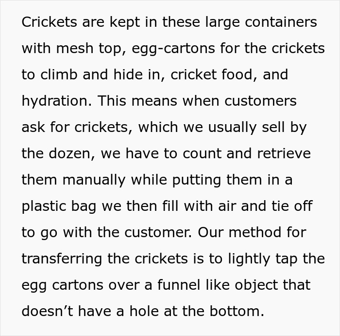 Karen Insists Pet Store Worker Must Count Each Live Cricket, They Maliciously Comply And She Ends Up Leaving The Store Embarrassed Karen Insists Pet Store Worker Must Count Each Live Cricket, They Maliciously Comply And She Ends Up Leaving The Store Embarrassed